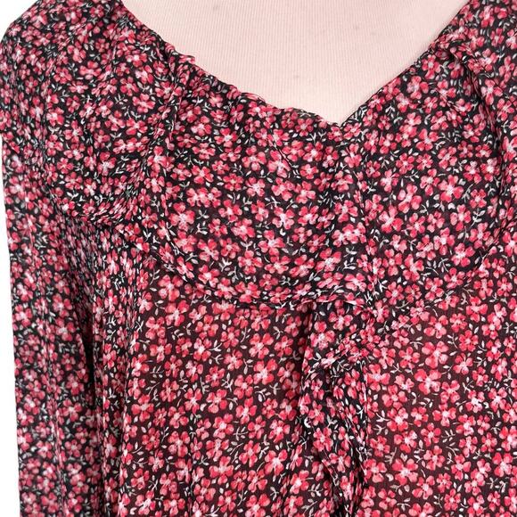 Loft red floral long sleeves ruffled lined sheer blouse size small - Picture 7 of 10